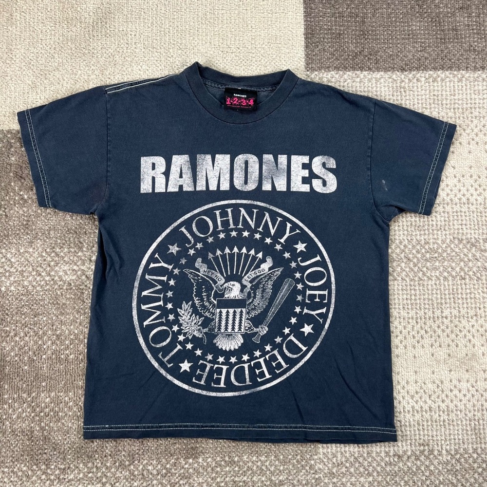 Y2K Ramones Band Graphic T-Shirt Black Short Sleeve Punk Rock Tee Womens XS